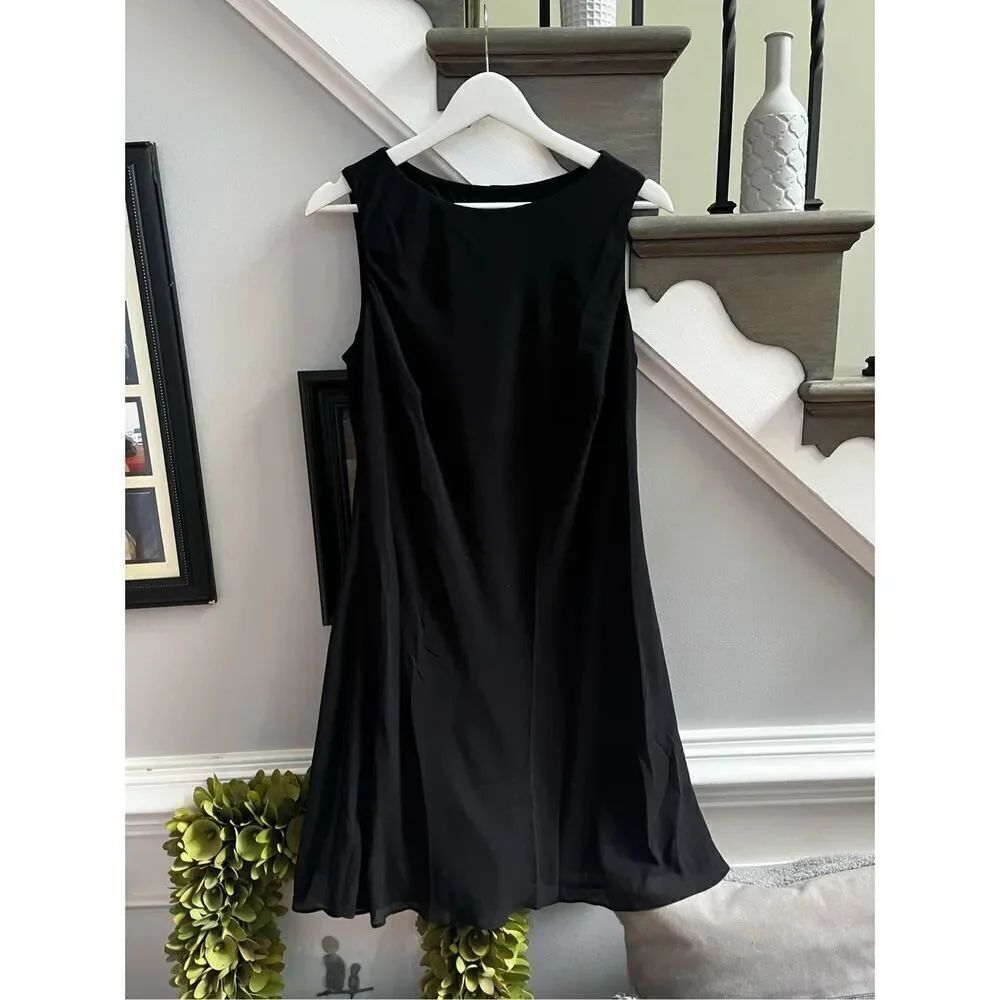 Lauren Ralph Lauren Black Flounce Sleeveless Sheath Dress sz 12 EUC LBD